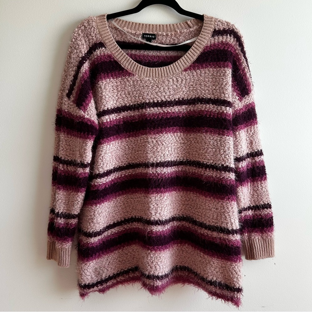 Torrid Women's Mauve and Plum Striped Sweater, Super Soft, Size 0X